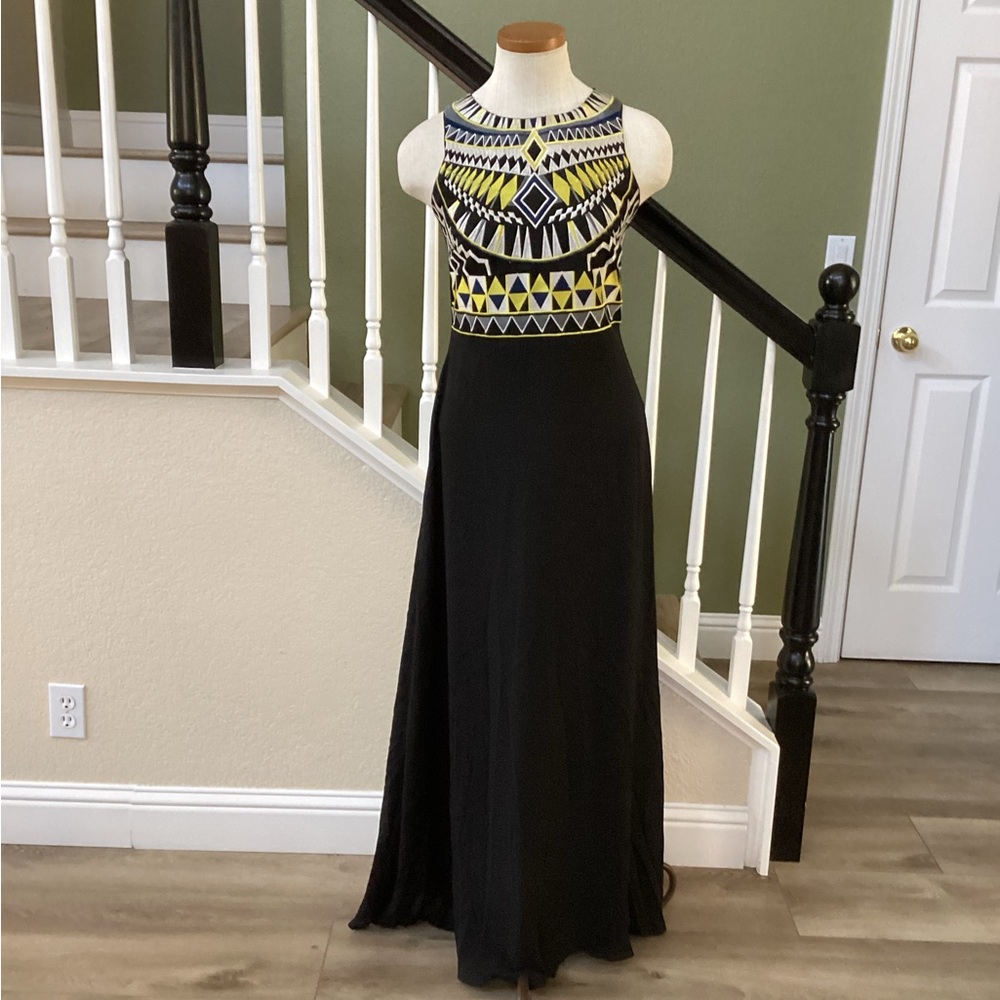 Black and Yellow Geometric Maxi Dress